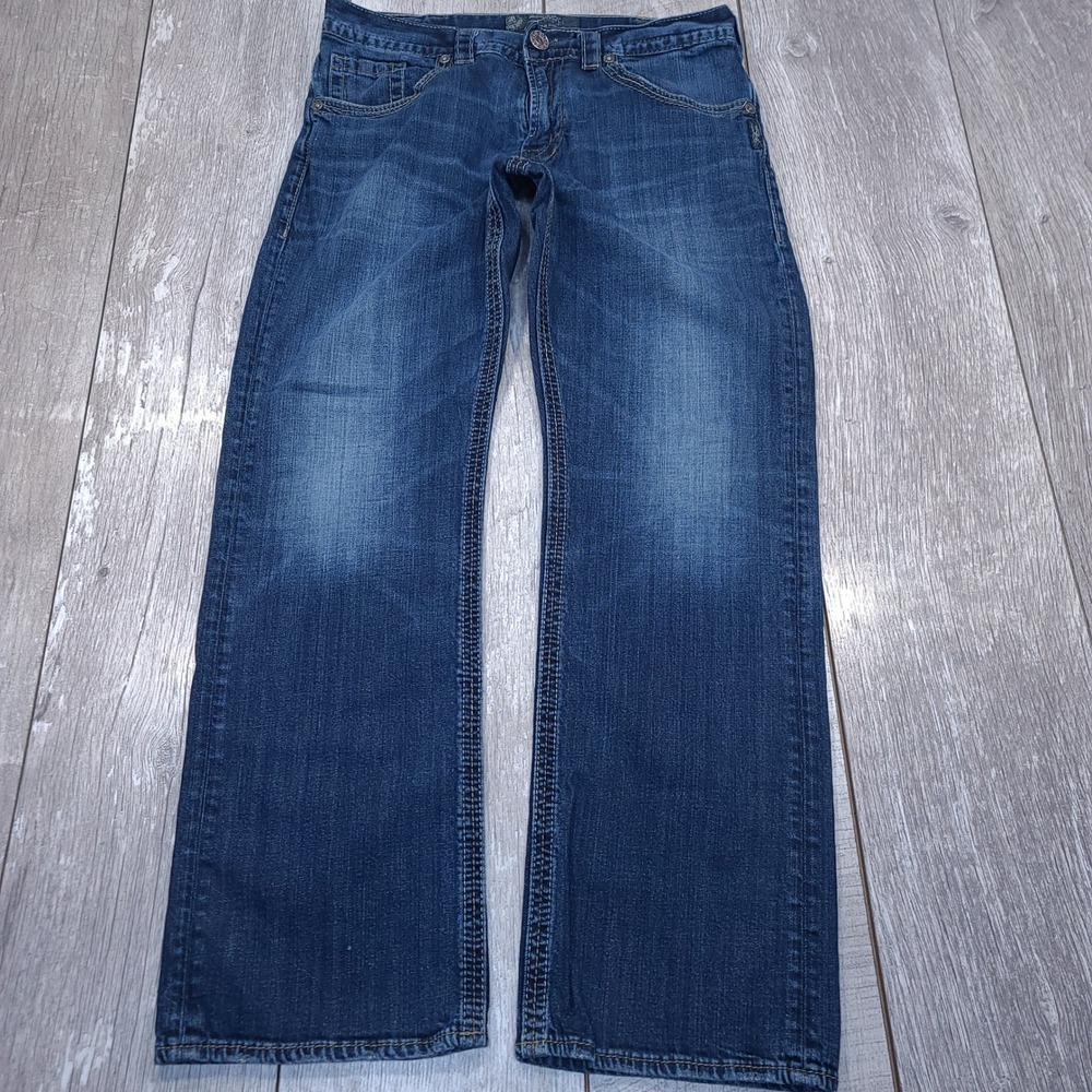 Silver Jeans Gordie Mens Size 33x31 Blue Loose Straight Dark Wash Stretch